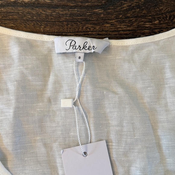 Parker Off White Linen Puff Sleeve Mini Dress Size 8 NWT Ivory - Picture 7 of 10